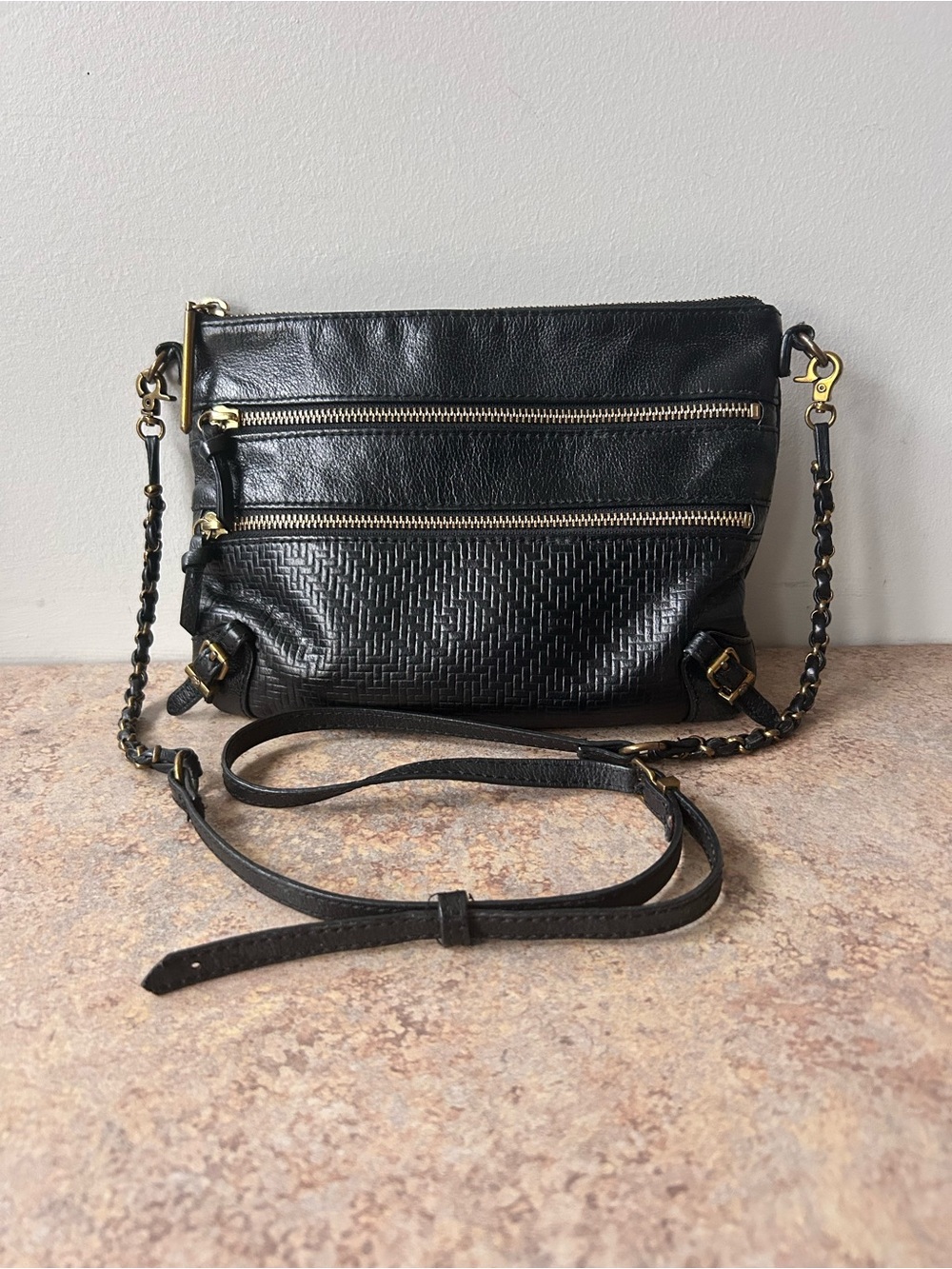 Elliott Lucca Sophisticated Genuine Leather Crossbody Purse with Gold Hardware